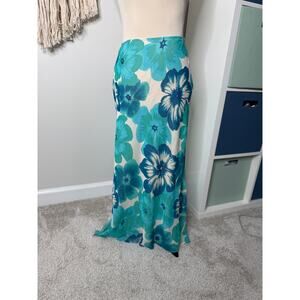 Vintage Y2K Express Blue 100% Silk Floral Phoebe Buffay Long Maxi Skirts S NWT